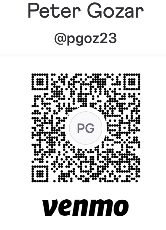 Venmo QR code for Peter Gozar, @pgoz23